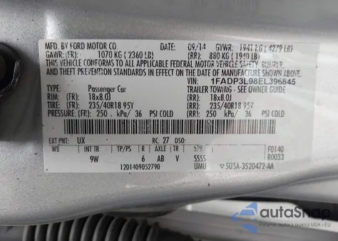 2014 Ford Focus St from USA, damaged, VIN 1FADP3L98EL396845